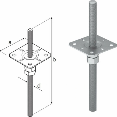 Domax zapustená závitová pätka stĺpika nastaviteľná (ZNG) PPSR 100 - 100 x 330 x 3.0 mm 4 ks