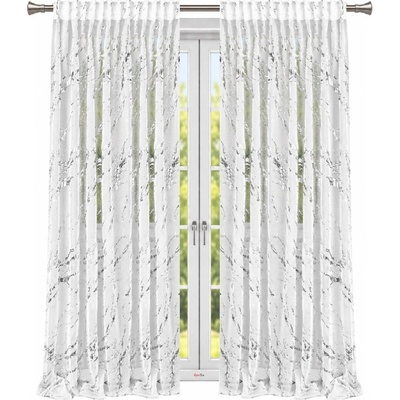 Fliying Bílá záclona se stříbrnou mramorovou aplikací na pásce 145x250cm(cena za 1 kus)