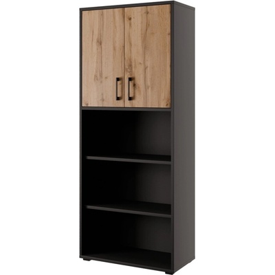 NEJBY Regál vysoký GIANNI PREMIUM s dvierkami typ 2, korpus: antracit, dvierka: dub wotan