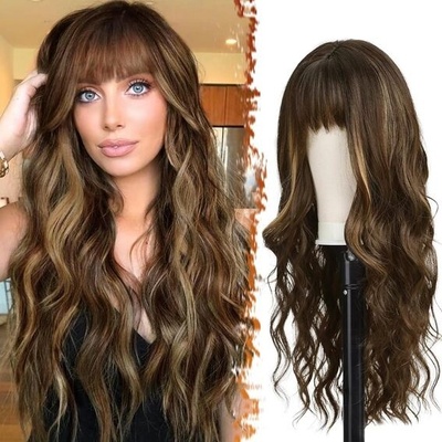 Barsdar Dlouhé vlnité blond paruky 66 cm dlouhé vlnité paruky s ofinou