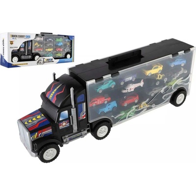 Teddies Auto kamion přepravník + dopravní prostředky plast 50cm na volný chod v krabici 51x18x10cm