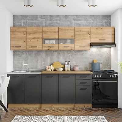 Halmar PERLA 260 - кухня дъб artisan и антрацит (PERLA 260/artisan/kitchen/1)