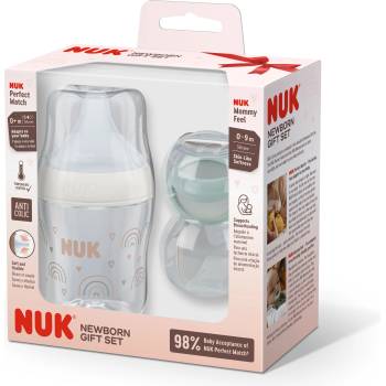 Nuk Подаръчен сет NUK - Perfect Match, Бебешко шише Дъга, 150 ml & залъгалка MommyFeel, 0-9 m (10225337)