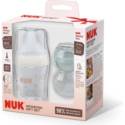Nuk Подаръчен сет NUK - Perfect Match, Бебешко шише Дъга, 150 ml & залъгалка MommyFeel, 0-9 m (10225337)