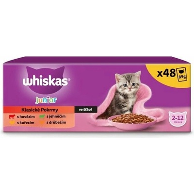 Whiskas kapsičky Klasický výběr ve šťávě pro koťata 36+12 zdarma × 85 g