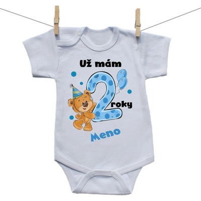 Boodyy Body s krátkym rukávom Už mám 2 roky s Medvedíkom a menom dieťatka Chlapec