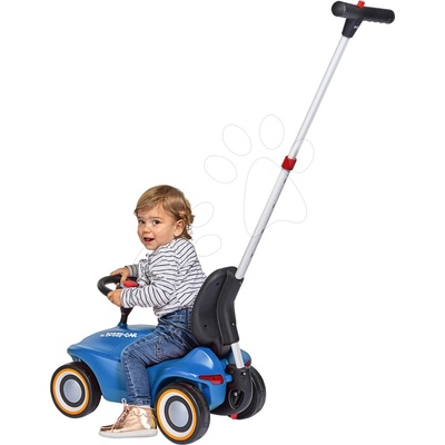 BIG Set Bobby Car Neo modré zvukové s 3-vrstvovými gumovými kolesami a vodiaca tyč s ergonomickou opierkou