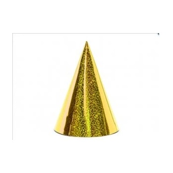 PartyDeco Párty kloboučky - holografické zlaté 6ks