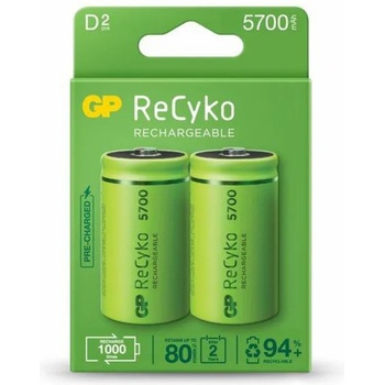 GP Batteries Акумулаторна Батерия GP R20 D 5700mAh NiMH Recyko 2 бр. в опаковка GP (GP-BR-570DHCB-EB2)