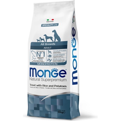 Monge Speciality Line All Breeds Adult Monoprotein суха храна за кучета - пъстърва, ориз и картофи 12 кг