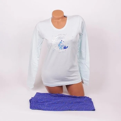 Дамска пижама в бледо и тъмносиньо с апликация и малки звездички