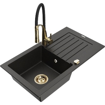 Mexen Pablo гранитна кухненска мивка с 1 отделение, с отцечник и смесител (6510-75-73450-57-G)