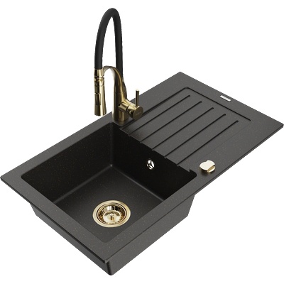 Mexen Pablo гранитна кухненска мивка с 1 отделение, с отцечник и смесител (6510-75-73450-57-G)