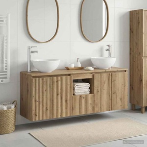 vidaXL Комплект шкафове за баня 3 бр. Дъб артизан 129 x 35 x 80 см (3405626)