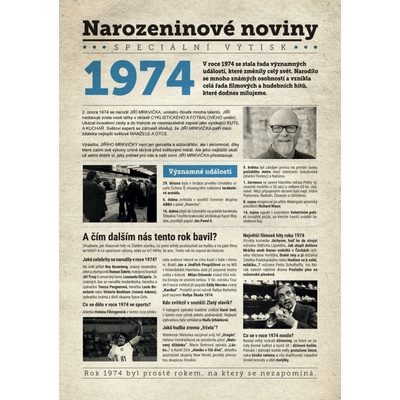 Narozeninové noviny 1974 s vlastním textem a fotografií S textem