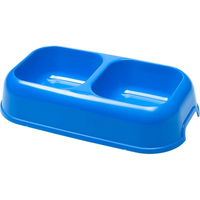 Ferplast Party 18 - синя двойна пластмасова купа за кучета за храна и вода 31, 5 x 18 x 6, 6 см - 600 мл + 600 мл