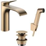 Hansgrohe Vivenis - Смесител за умивалник с изпускателен клапан Push-Open и душ за биде, EcoSmart, матиран бронз 75210140 (75210140)