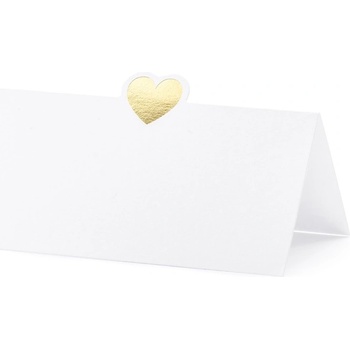 Jmenovky na stůl bílé se zlatým srdíčkem 10x5 cm, 10 ks
