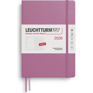 Leuchtturm1917 372701 Weekly Calendar & Notebook Dotted Medium (A5) 2026, Dusty Rose, English (372701)