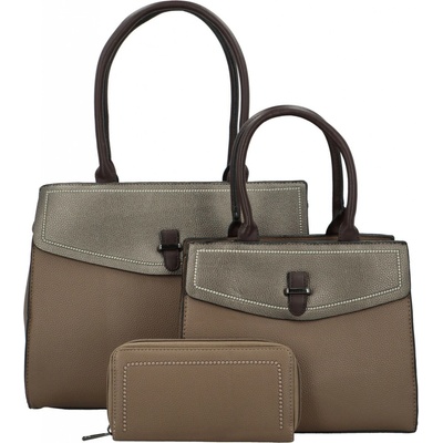 Trendy sada koženkových kabelek do ruky s peněženkou Talbia khaki