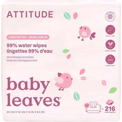 Attitude Baby Leaves vlhčené ubrousky 3 x 72 ks