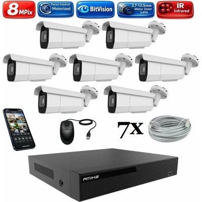Amiko IP 7 kamerový set Varifokal 4K Ultra HD 8Mpix Tube 1805K7