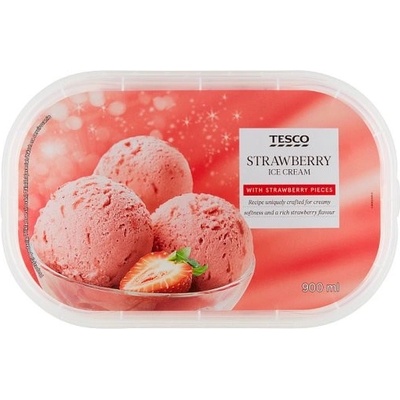 Tesco Smotanový mrazený krém s jahodovou príchuťou 900 ml