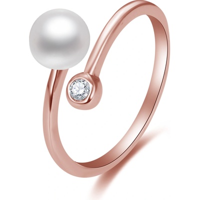 Agato růžově pozlacený prsten s perlou a zirkonem AGG469P RG