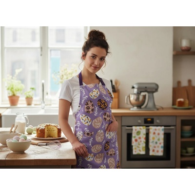 BBK Kuchyňská bavlněná zástěra FESTIVE EGGS fialová 60x75 cm 100% bavlna