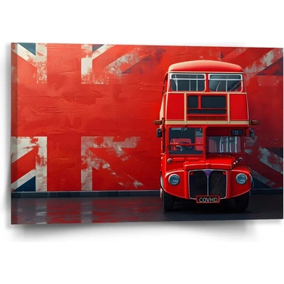 Sablio Obraz Červený poschodový autobus Vlajka - 60x40 cm