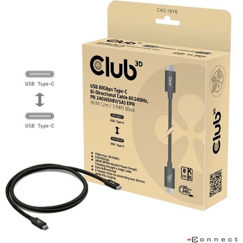 club3D CAC-1570 USB-C USB 4.0 USB-C ® zástrčka 1,2m černý