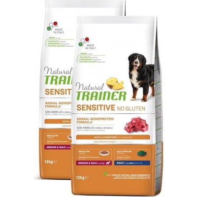 Natural Trainer Sensitive No Gluten Adult Medium & Maxin jehněčí 2 x 12 kg