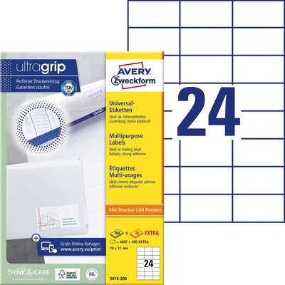 Avery-Zweckform 3474-200 univerzální etikety 70 x 37 mm papír bílá 5280 ks trvalé barevná laserová tiskárna