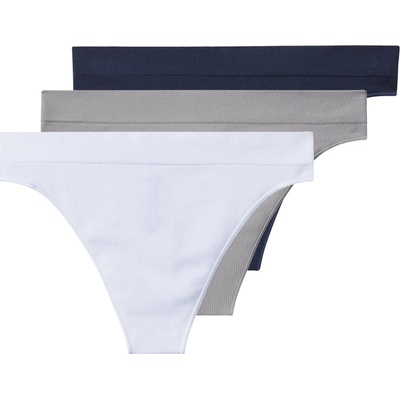 esmara Dámské bezešvé kalhotky Tanga 3 kusy navy modrá světle šedá bílá – Hledejceny.cz