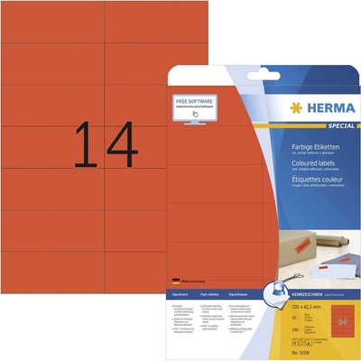 Herma 5059 105 x 42.3 mm papier červená 280 ks trvalé univerzálne etikety atrament, laser, kópie