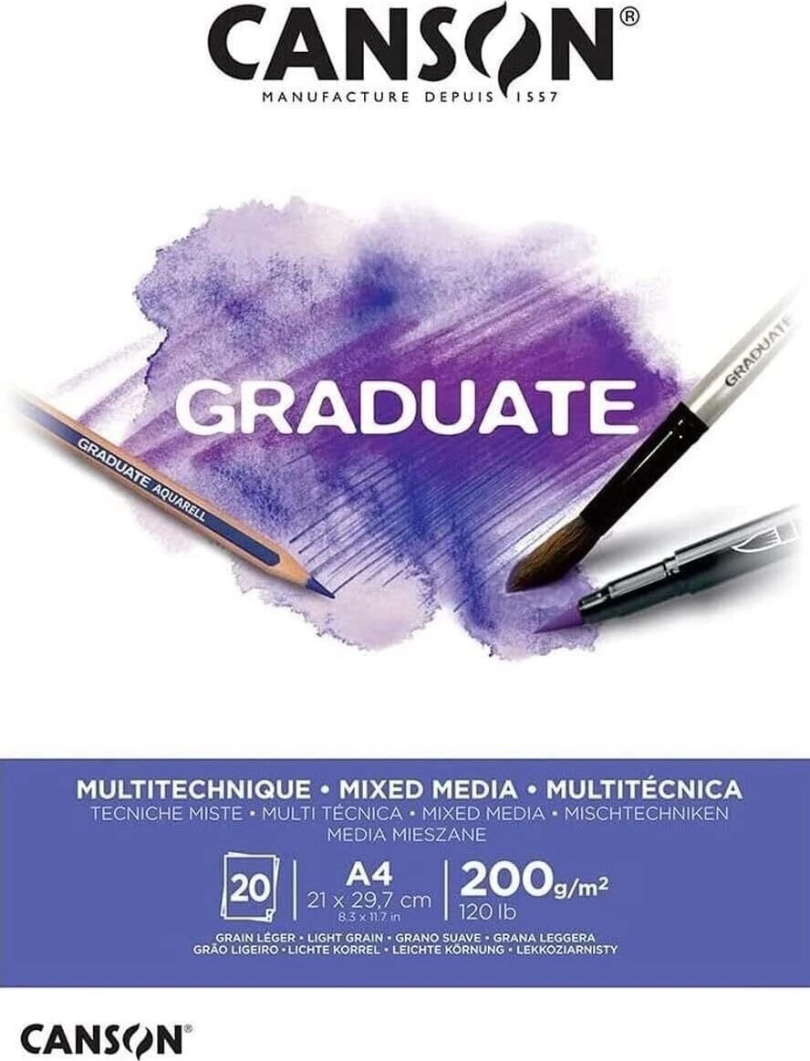 Canson Pad Graduate Mixed Media Скицник 20 A4 200 g White (C400110377)