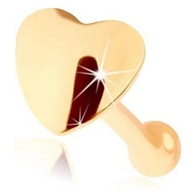Šperky Eshop piercing do nosu ve žlutém zlatě malé lesklé srdíčko rovný S2GG95.37