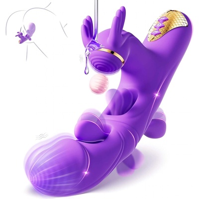 SuperLove 4in1 Dual Flapping, Heating Rabbit Vibrator Purple