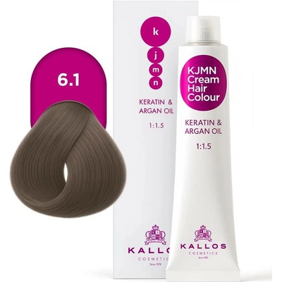 Kallos KJMN s keratinem a arganovým olejem 6.1 Dark Ash Blond Cream Hair Colour 1:1.5 100 ml