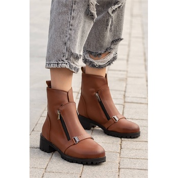 Moda Trend Дамски боти с двоен цип - Таба #363018 (363018_Тъмно кафяв)