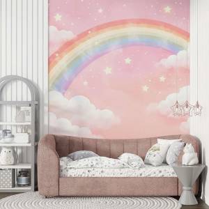 Art Gift Decor Фототапет Пастелна дъга със звезди и облаци