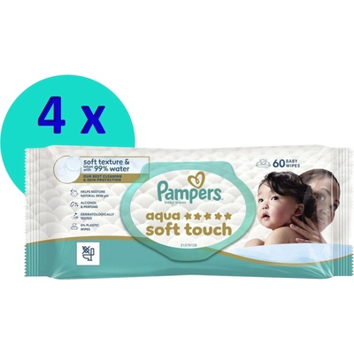 Pampers Aqua Soft Touch vlhčené utierky 4 x 60 ks