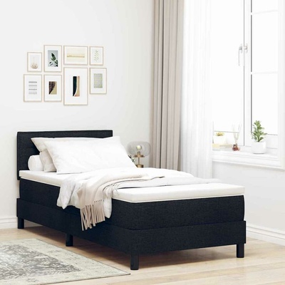 Postel s boxspringem s čelo Černý 90 x 190 cm textil