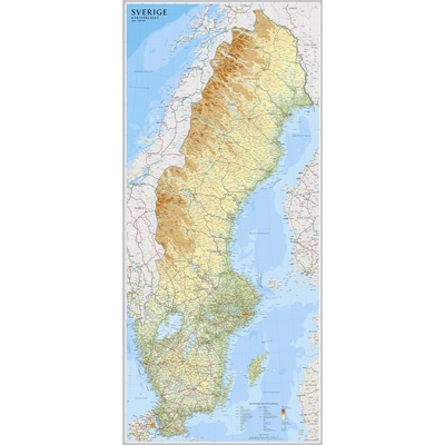 Nordeca Švédsko - nástěnná mapa 80 x 177 cm Varianta: bez rámu v tubusu, Provedení: laminovaná mapa v lištách