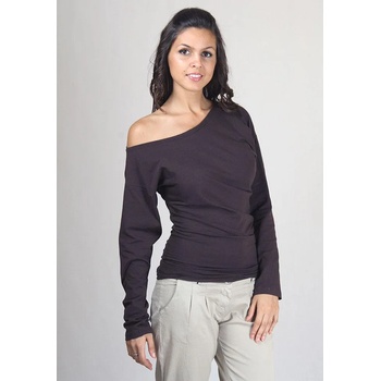 Image 1 of Basic Line Тъмно кафява блуза с голо рамо от меко, памучно трико Basic Line