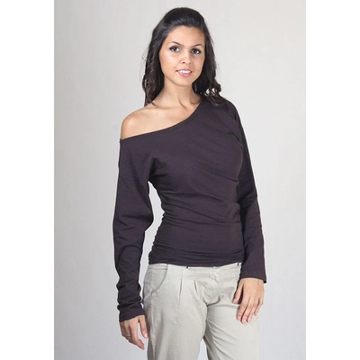 Basic Line Тъмно кафява блуза с голо рамо от меко, памучно трико Basic Line