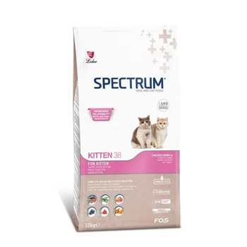 Lider Pet Food Spectrum Cat Food Kitten 38 - Пълноценна храна за подрастващи котенца на възраст от 2 до 12 месеца, както и израснали котки по време на бременност и кърмене, с пилешко месо - 12 кг, Турция