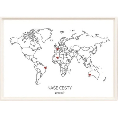 Vzpomínková mapa Naše cesty – Svět, A3 + rám
