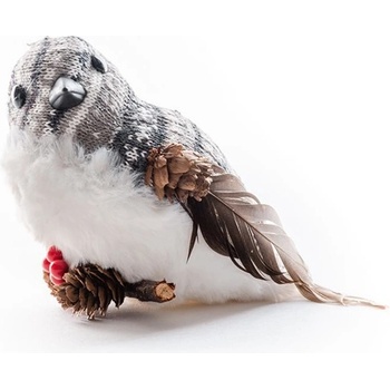 MagicHome Vtáčik páperový 15x10x12.5 cm bielo sivý