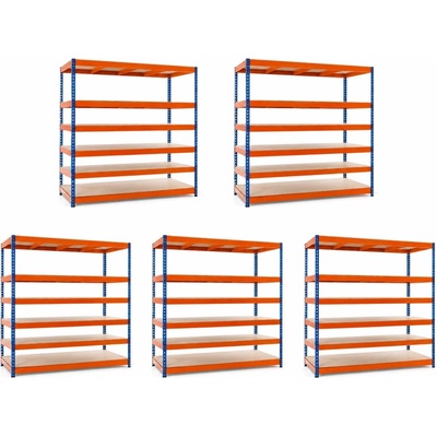 Mamutex Heavy Regál 260 x 150 x 80 cm 6 polic modrooranžový 5 ks